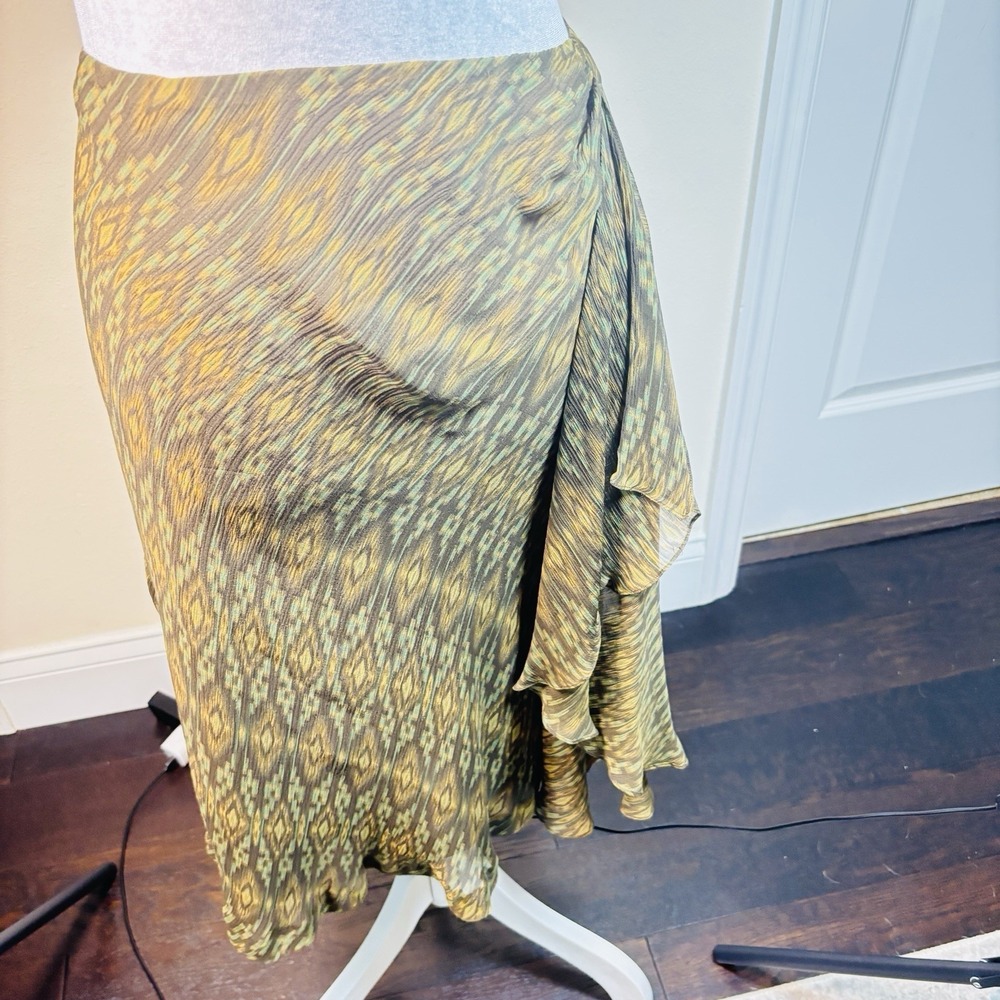 Lauren Ralph Lauren Silk petite L Brown Pull On Skirt 100% Silk Boho Career Wear